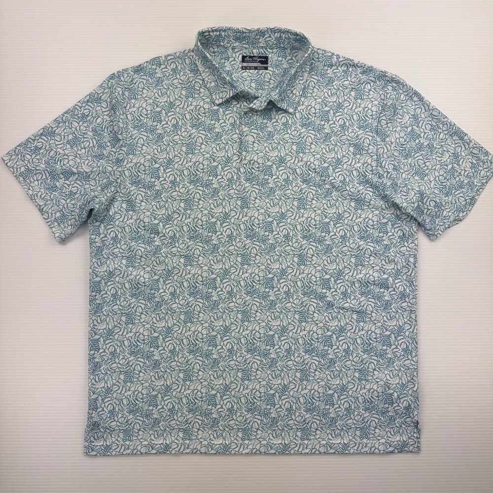 Ben Hogan Golf Polo Shirt Mens XL Blue Green Leaf Print Performance Stretch - Picture 2 of 9